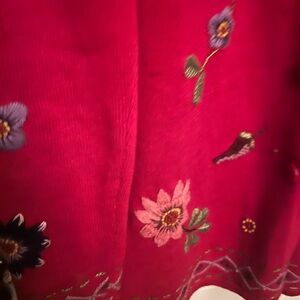 Deep cherry red Coldwater creek embroidered cardigan size large